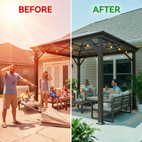 10 * 12FT Pergola,4 * 5 Inch Thickened Pillars & Enlarged Base,Outdoor Hardtop Lean to Gazebo,Wall Mounted Pergola,Pergolas Gazebos Clearance,Aluminum Frame Pergola,Uv Resistant Patio Roof — Before & After