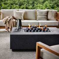 Fire Pit Table Designed for Multi-Function Use, Concrete Construction, Ceramic Wind Guard, Rectangular Shape