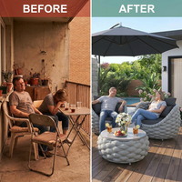 6-Piece Aluminum Patio Furniture Set, Olefin Rope Modern Outdoor Conversation Set Sectional Sofa with Water Repellent Thick Cushions and Coffee Table for Balcony, Garden, Light Grey — Before & After