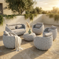 6-Piece Aluminum Patio Furniture Set, Olefin Rope Modern Outdoor Conversation Set Sectional Sofa with Water Repellent Thick Cushions and Coffee Table for Balcony, Garden, Light Grey — Studio Shot