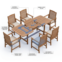 Brown 7-Piece Wood Patio Outdoor Dining Set with Extendable Table and Wood Chairs with Beige Cushion — How It Works