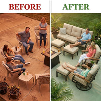 Luxury Outdoor Wicker Patio Furniture Set,5 Piece Deep Seating Outdoor Conversation Set with Patio Swivel Rocker Patio Chairs,Rattan Couch and Ottomans for Deck Porch Poolside — Before & After
