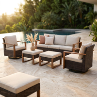 Luxury Outdoor Wicker Patio Furniture Set,5 Piece Deep Seating Outdoor Conversation Set with Patio Swivel Rocker Patio Chairs,Rattan Couch and Ottomans for Deck Porch Poolside — Studio Shot