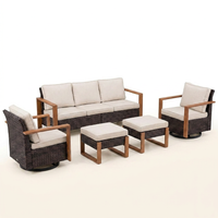 Luxury Outdoor Wicker Patio Furniture Set,5 Piece Deep Seating Outdoor Conversation Set with Patio Swivel Rocker Patio Chairs,Rattan Couch and Ottomans for Deck Porch Poolside — Studio Shot
