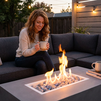 Outdoor Fire Pit Table Designed for Multi-Function Use, Concrete Construction, Ceramic Wind Guard, Rectangular Shape — Lifestyle